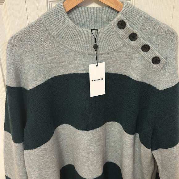 NWT Whistles Stripe Button Neck green multi Jumper size large - Picture 6 of 8